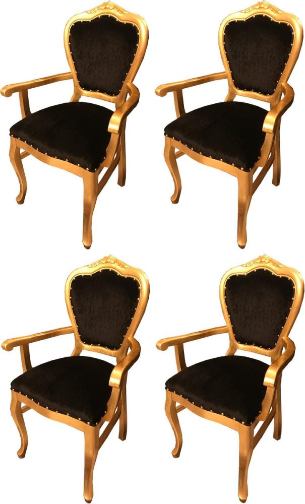 Casa Padrino Luxus Barock Esszimmer Set Schwarz / Gold 60 x 47 x H. 99 cm - 4 handgefertigte Esszimmerstühle mit Armlehnen - Barock Esszimmermöbel Bild 1