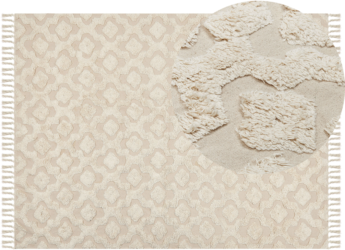 Teppich Baumwolle hellbeige 160 x 230 cm geometrisches Muster Kurzflor AKSARAY Bild 1