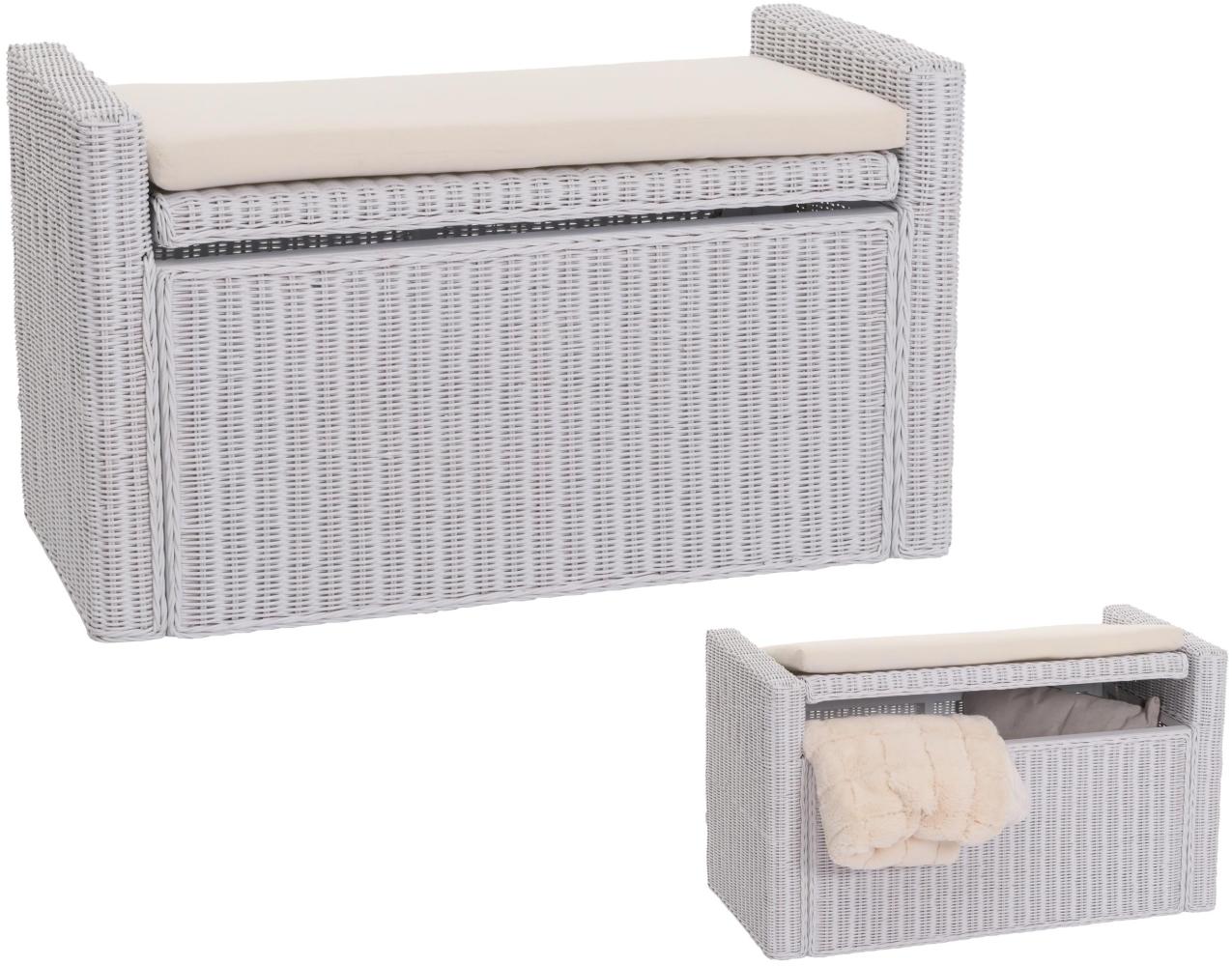 Sitzbank M92 Garderobenbank Bank Sitzhocker, mit Stauraum Kissen Kubu Rattan 88cm ~ weiß Bild 1