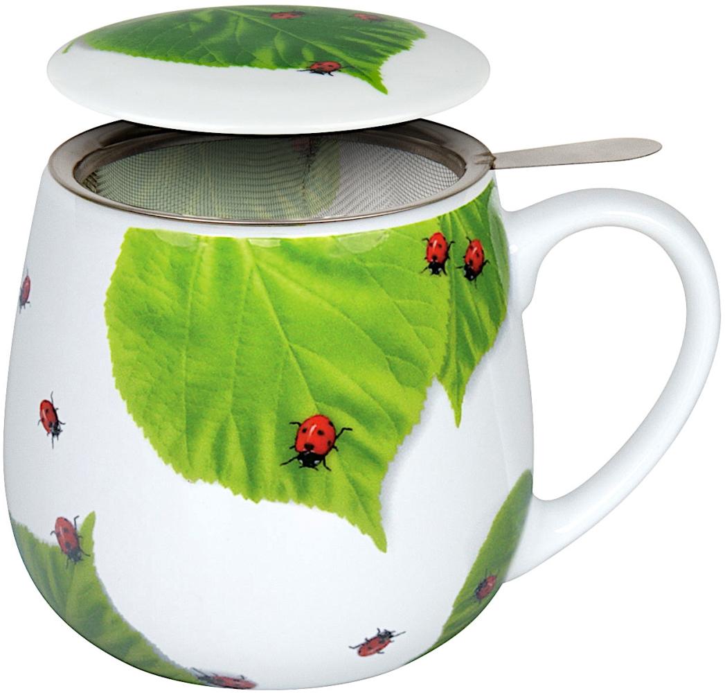 Könitz Becher mit Sieb und Deckel 420 ml Tea for you - Marienkäfer auf Laub / Teebecher Bild 1
