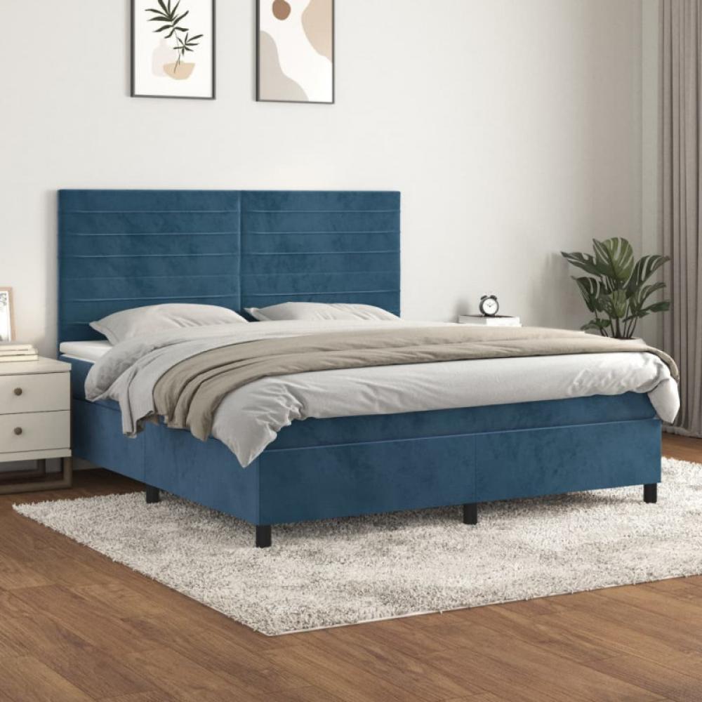 Boxspringbett mit Matratze Dunkelblau 160x200 cm Samt (Farbe: Blau) Bild 1