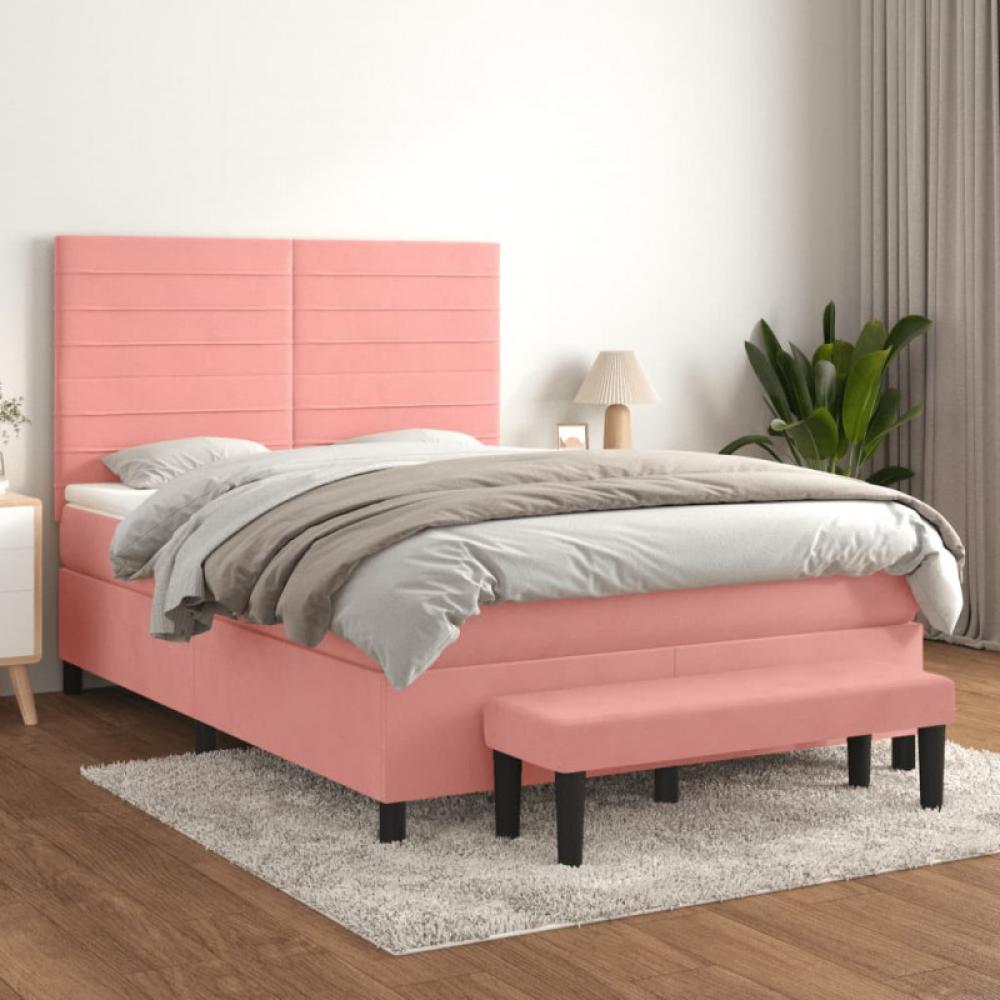 vidaXL Boxspringbett mit Matratze Rosa 140x200 cm Samt 3137910 Bild 1