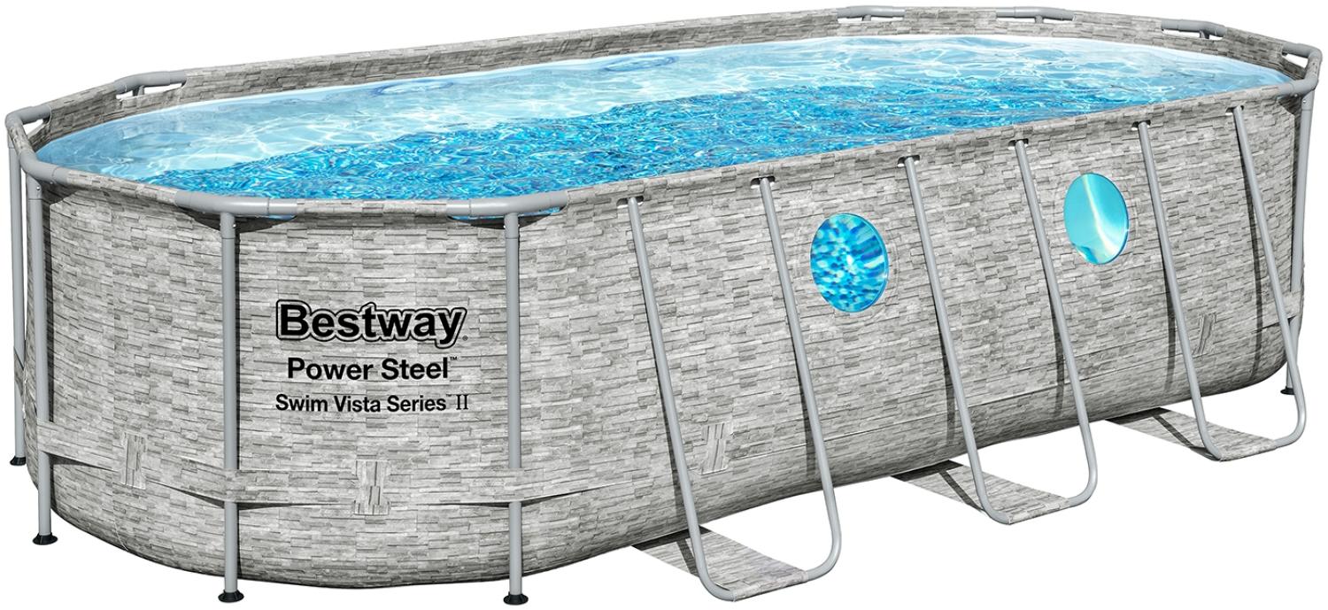 Power Steel™ Swim Vista Series™ Solo Pool ohne Zubehör 549 x 274 x 122 cm, Steinwand-Optik (Cremegrau), oval Bild 1