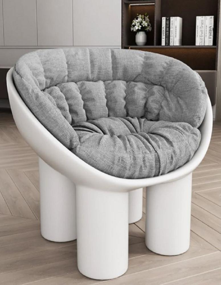 Casa Padrino Luxus Designer Sessel mit Elefantenbeinen Weiß / Grau 84 x 57 x H. 63 cm - Wohnzimmer Sessel - Hotel Sessel - Wohnzimmer Möbel - Hotel Möbel - Luxus Qualität - Made in Italy Bild 1