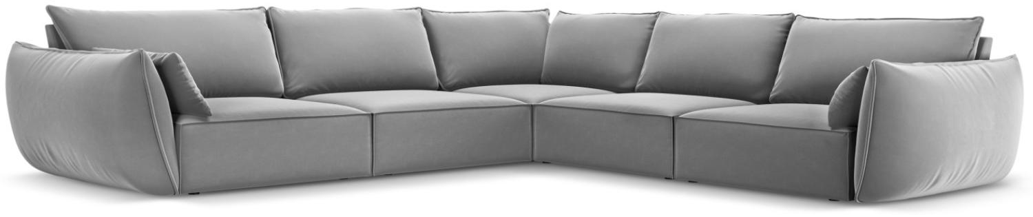 Micadoni 7-Sitzer Samtstoff Symmetrisches Ecksofa Kaelle | Bezug Grey | Beinfarbe Black Plastic Bild 1