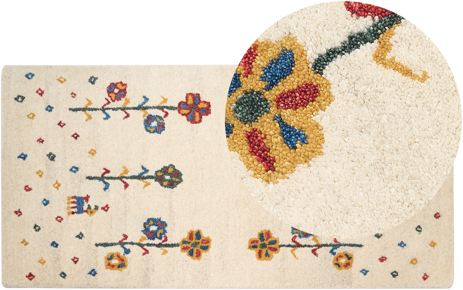 Gabbeh Teppich Wolle beige 80 x 150 cm Blumenmuster Hochflor HUSUNLU Bild 1