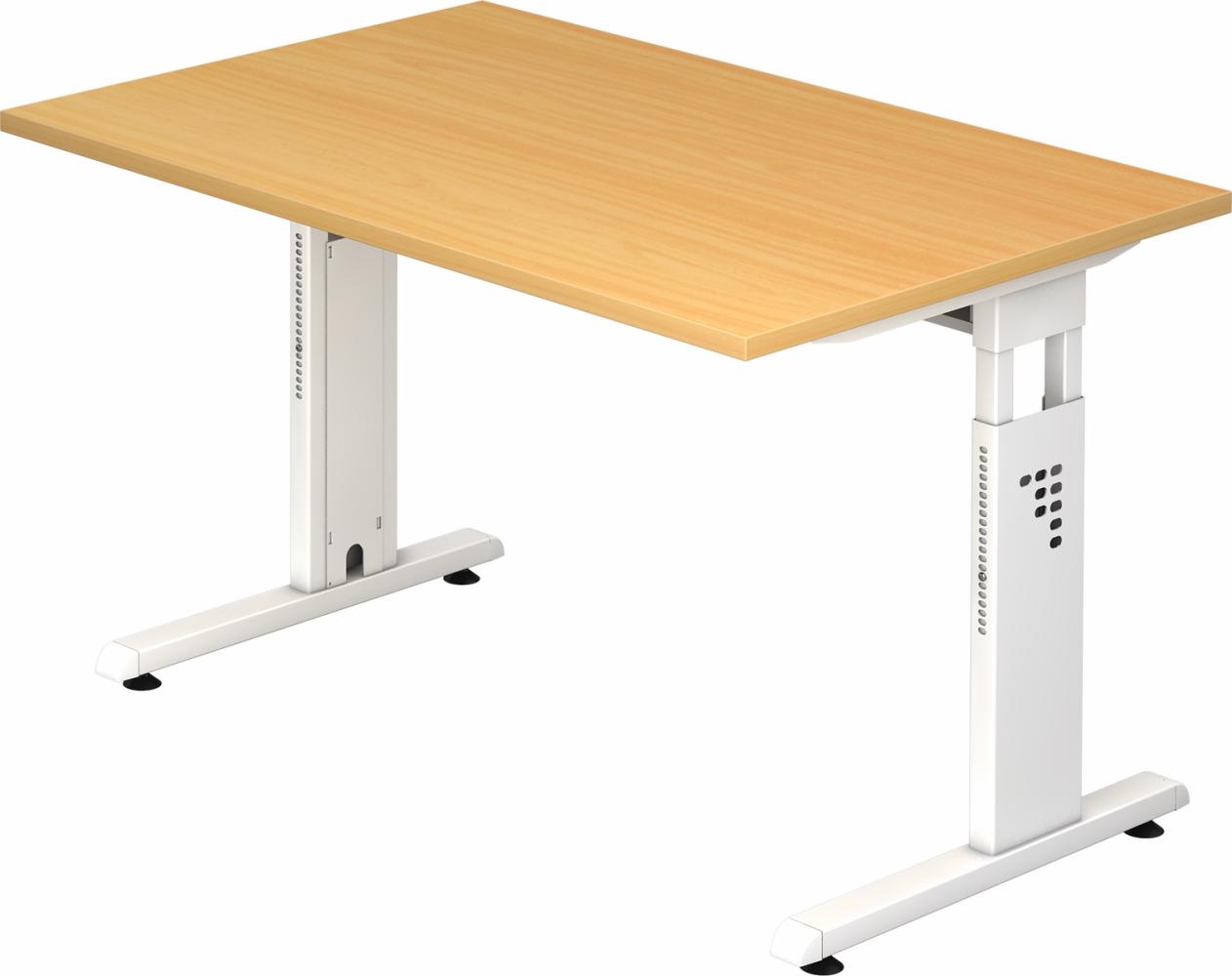 bümö® Schreibtisch O-Serie höhenverstellbar, Tischplatte 120 x 80 cm in Buche, Gestell in weiß Bild 1