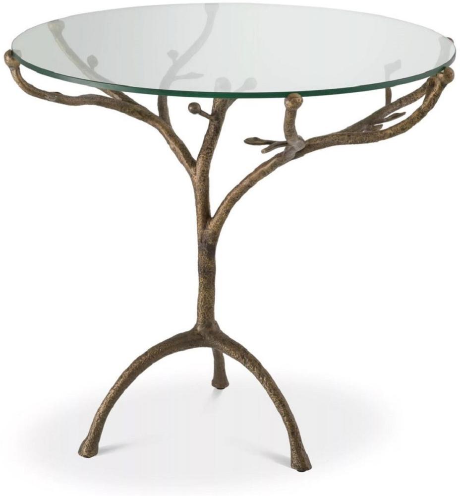 Casa Padrino Luxus Beistelltisch Vintage Messingfarben Ø 79,5 x H. 75 cm - Runder Dreibein Messing Tisch mit Glasplatte - Wohnzimmer Möbel - Luxus Möbel Bild 1