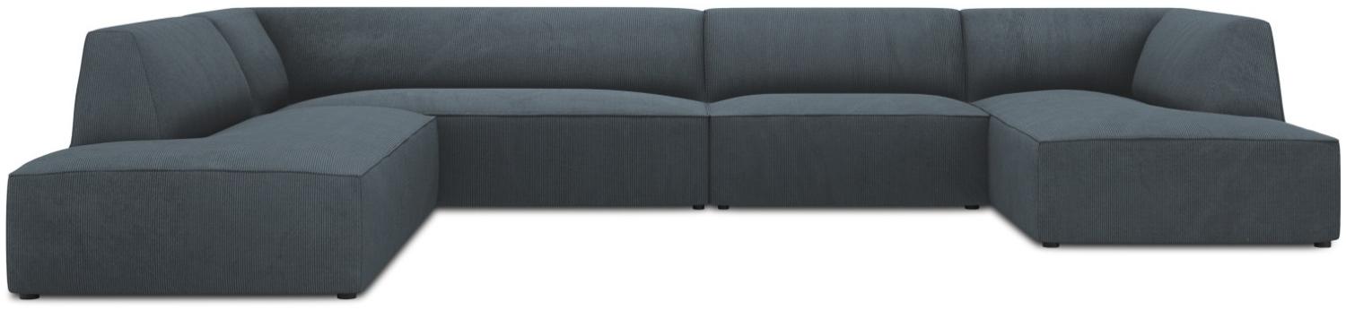 Micadoni 7-Sitzer Panorama Ecke links Sofa Ruby | Bezug Blue | Beinfarbe Black Plastic Bild 1