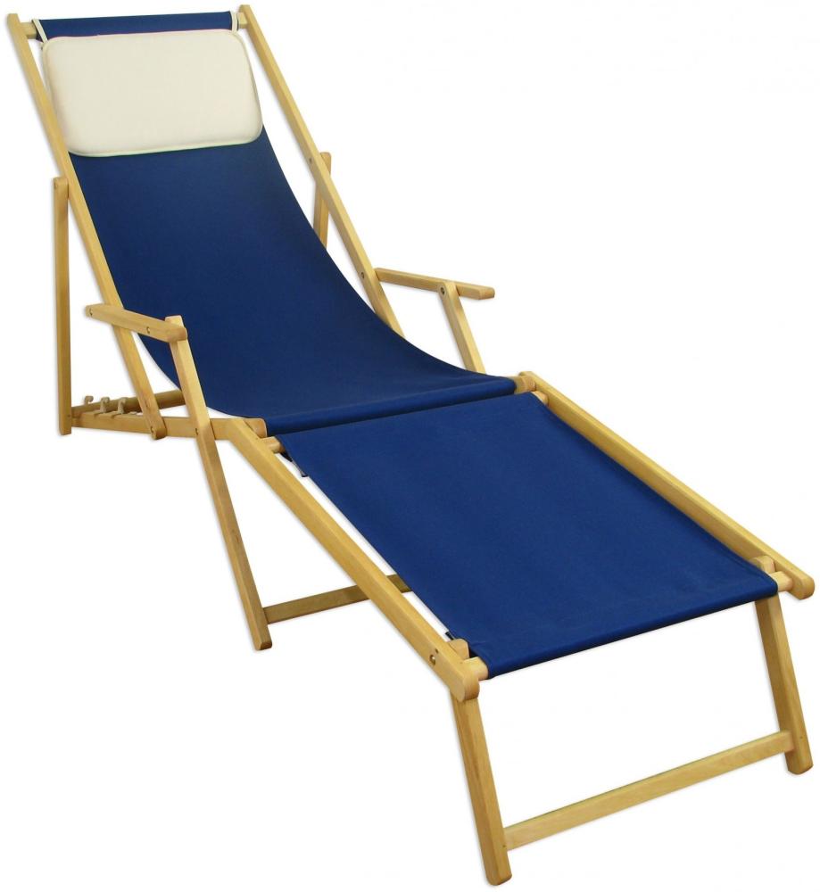 Strandliege blau Liegestuhl Holzliege Buche natur Fußteil Kissen klappbar 10-307 N F KH Bild 1