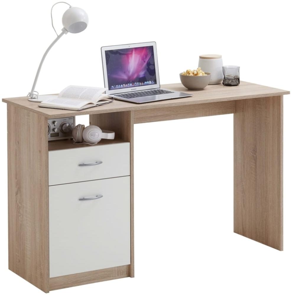 FMD Schreibtisch mit 1 Schublade, Eichenbraun/ weiß, 123 × 50 × 76,5 cm Bild 1