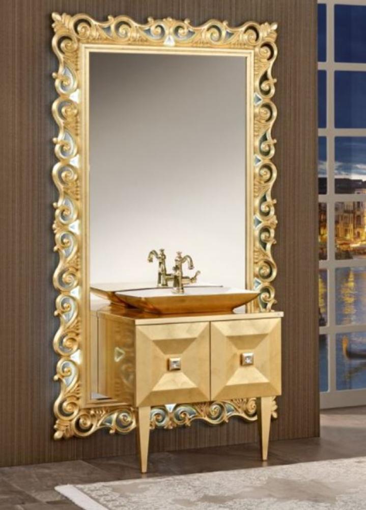 Casa Padrino Luxus Barock Badezimmer Set Gold - Waschtisch mit Waschbecken und Wandspiegel - Prunkvolle Badezimmermöbel im Barockstil Bild 1