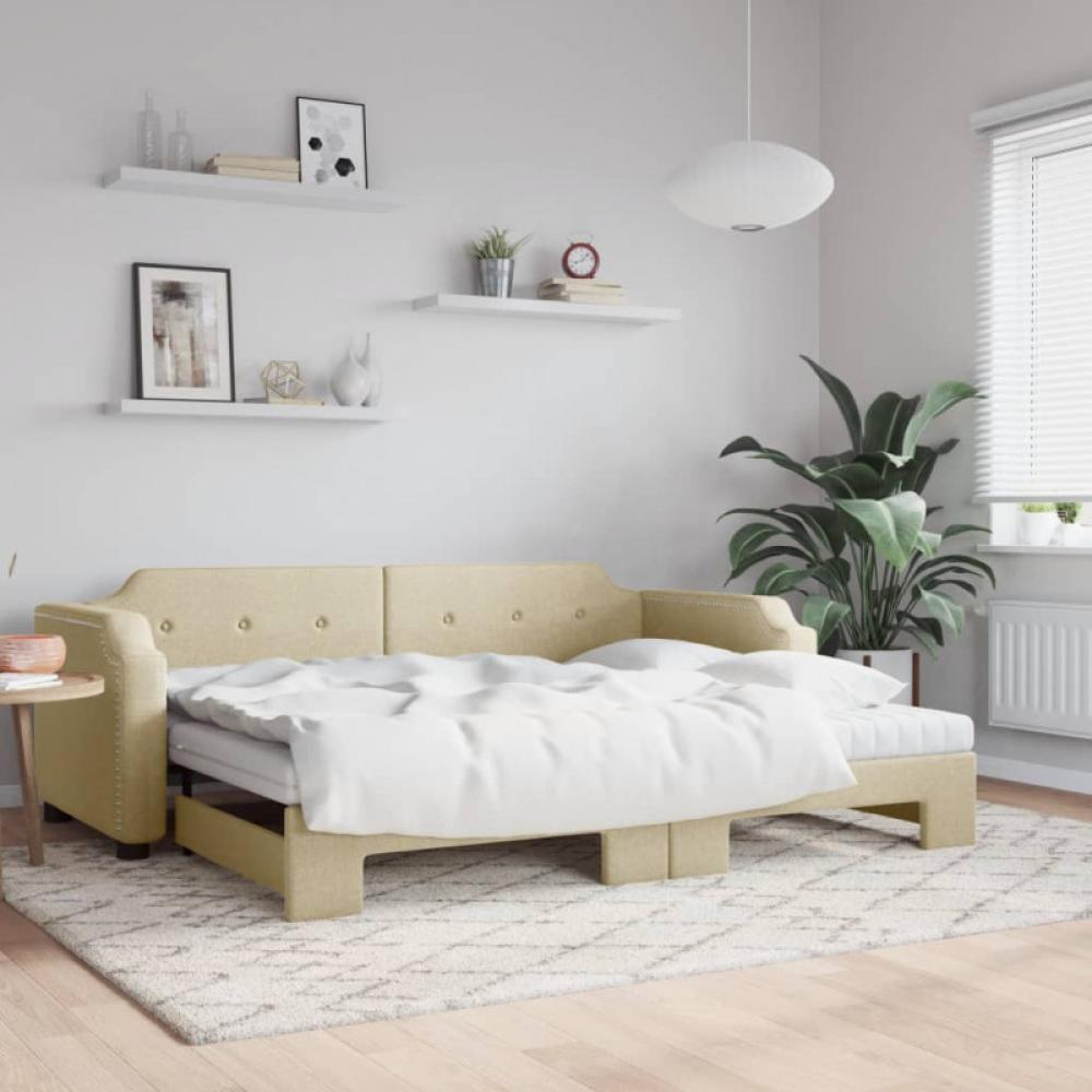 Tagesbett Ausziehbar mit Matratzen Creme 100x200 cm Stoff (Farbe: Creme) Bild 1