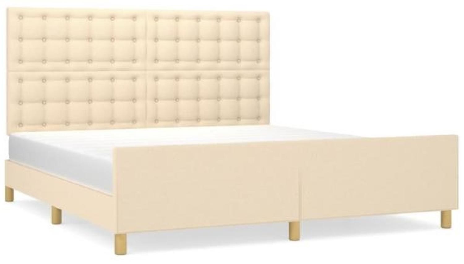 Doppelbett mit Kopfteil Stoff Creme 160 x 200 cm Bild 1