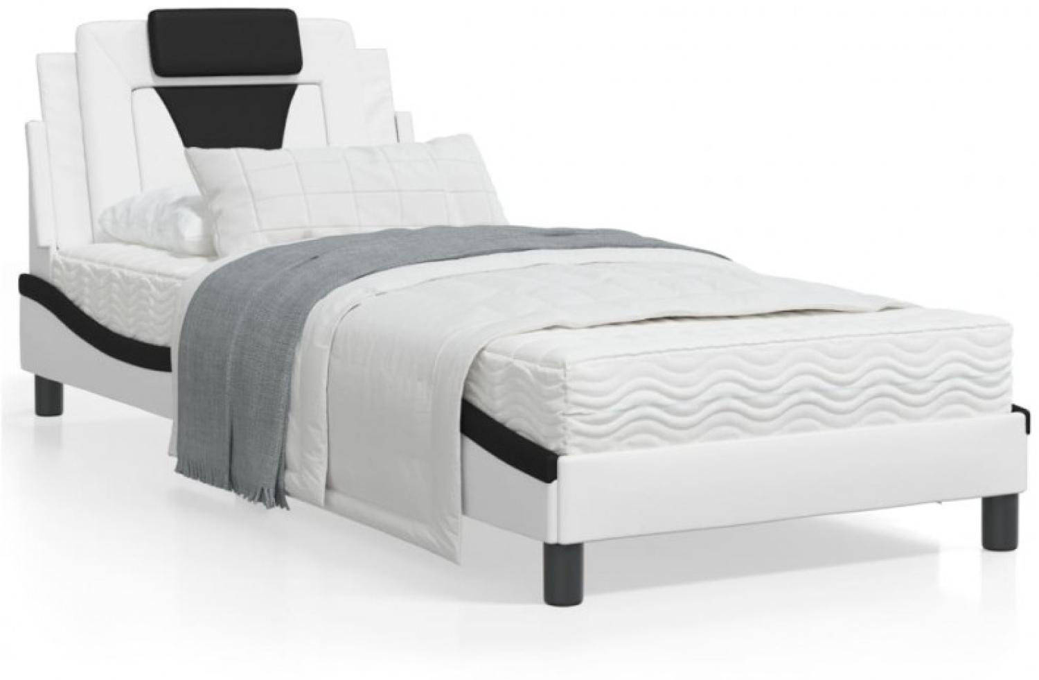 Bett mit Matratze Weiß und Schwarz 90x200 cm Kunstleder (Farbe: Weiß) Bild 1