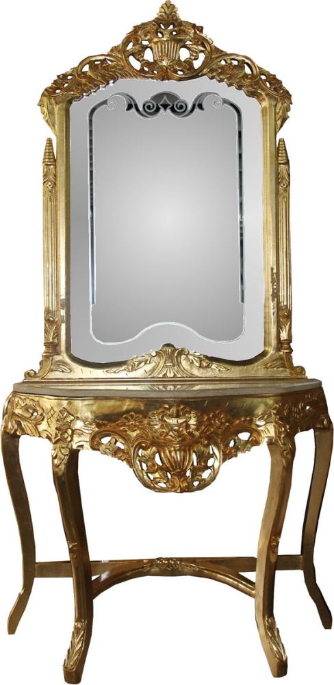 Casa Padrino Barock Spiegelkonsole Gold mit Marmorplatte und mit schönen Barock Verzierungen auf dem Spiegelglas Mod6 - Antik Look Bild 1
