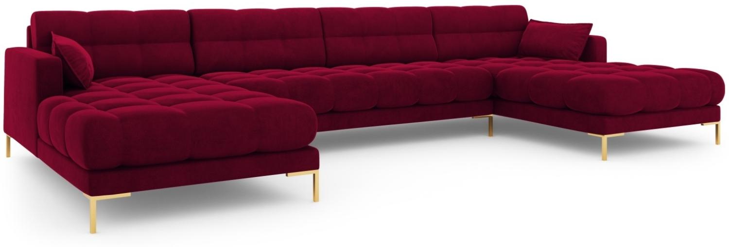Micadoni 6-Sitzer Samtstoff Panorama Sofa Mamaia | Bezug Red | Beinfarbe Gold Metal Bild 1
