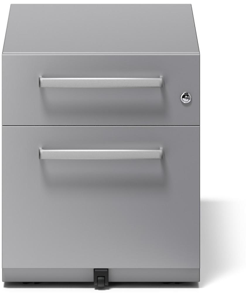 Rollcontainer Note™ mit Griff, 1 Universalschublade, 1 HR-Schublade, Farbe silber Bild 1