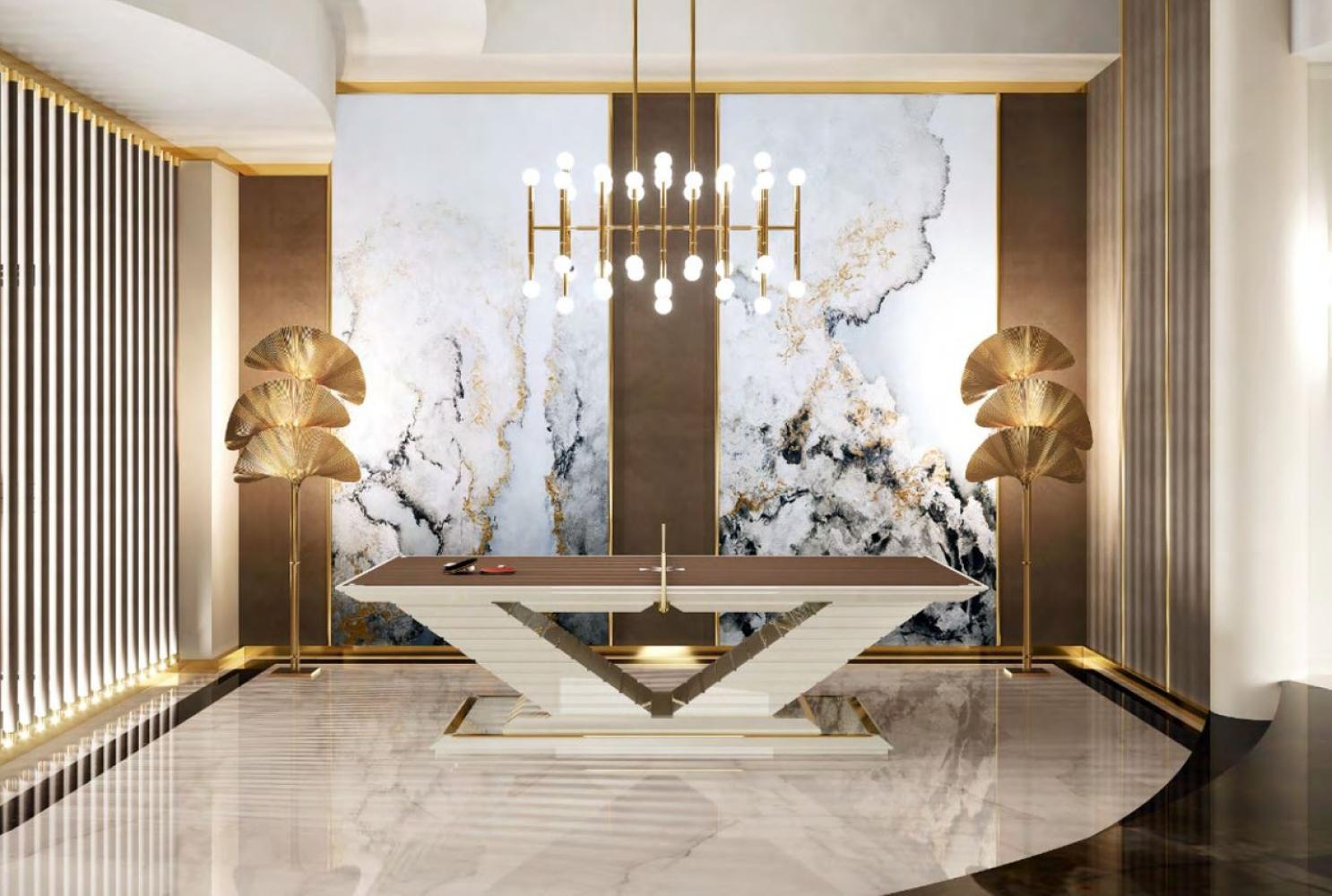 Casa Padrino Luxus Designer Indoor Tischtennisplatte Braun / Creme / Gold 274 x 152,5 x H. 76 cm - Hotel Kollektion - Luxus Qualität Bild 1