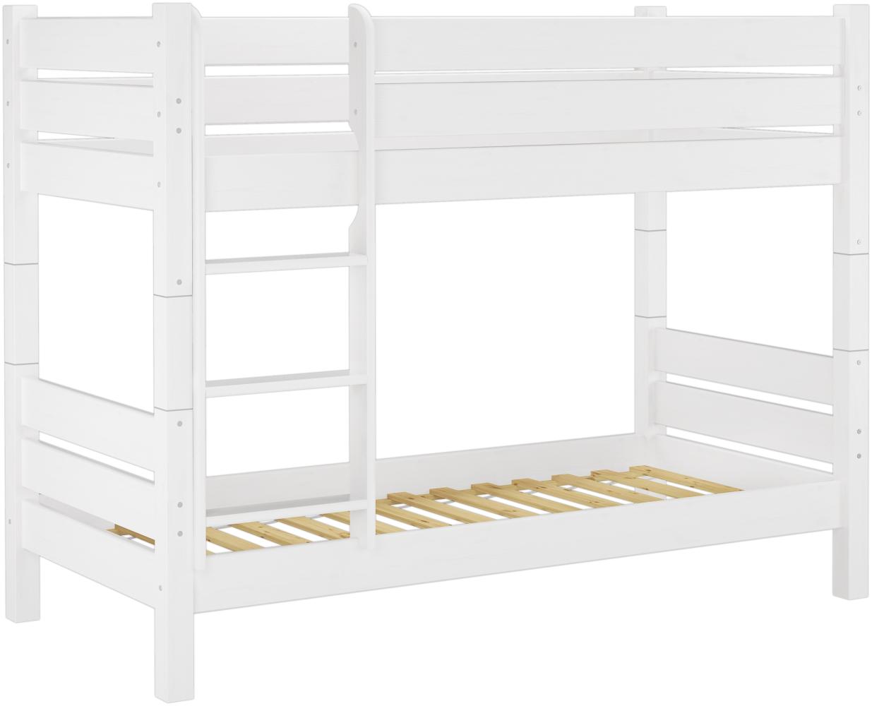 Erst-Holz Etagenbett mit waagrechten Balken, Kiefer, Weiß 90 x 190 cm Bett, Rollroste Bild 1