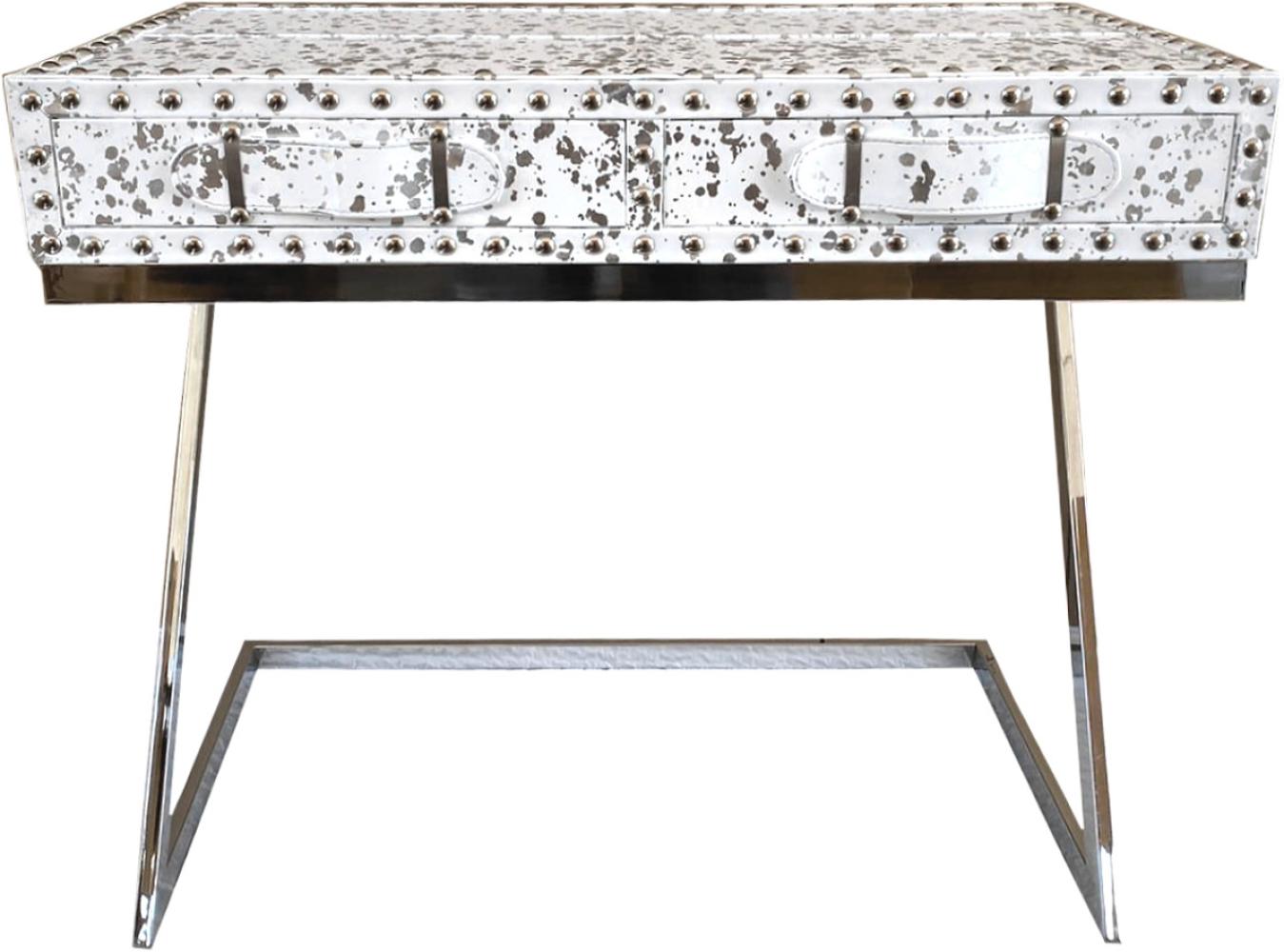 Casa Padrino Luxus Schreibtisch mit 2 Schubladen Weiß / Silber 110 x 50 x H75 Leder / Metall - Sekretär Bild 1