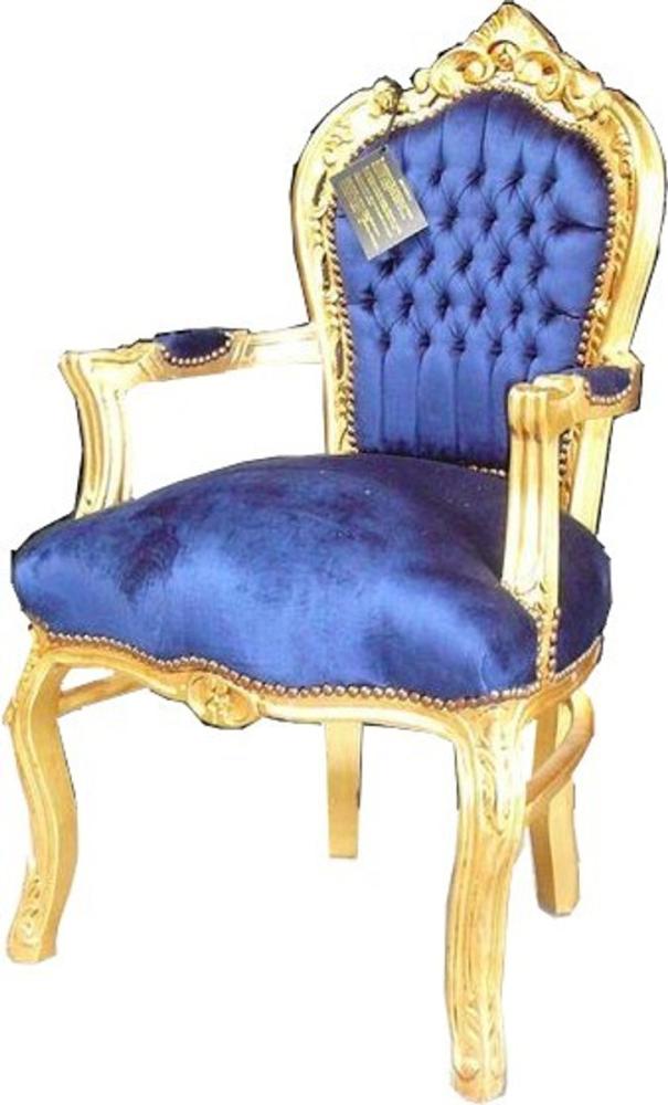 Casa Padrino Barock Esszimmerstuhl Royalblau / Gold mit Armlehnen - Stuhl - Barockstuhl - Möbel Bild 1