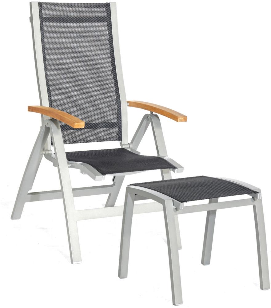 Sonnenpartner Klappsessel Florida mit Fußhocker Aluminium silber/Textilen schwarz Klapp-Sessel Klapp Bild 1