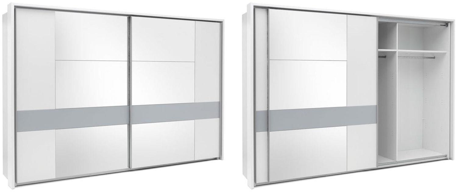 'Bristol' Schwebetürenschrank mit Spiegel, Holzspanwerkstoff weiß/grau, 270 x 210 x 61 cm Bild 1