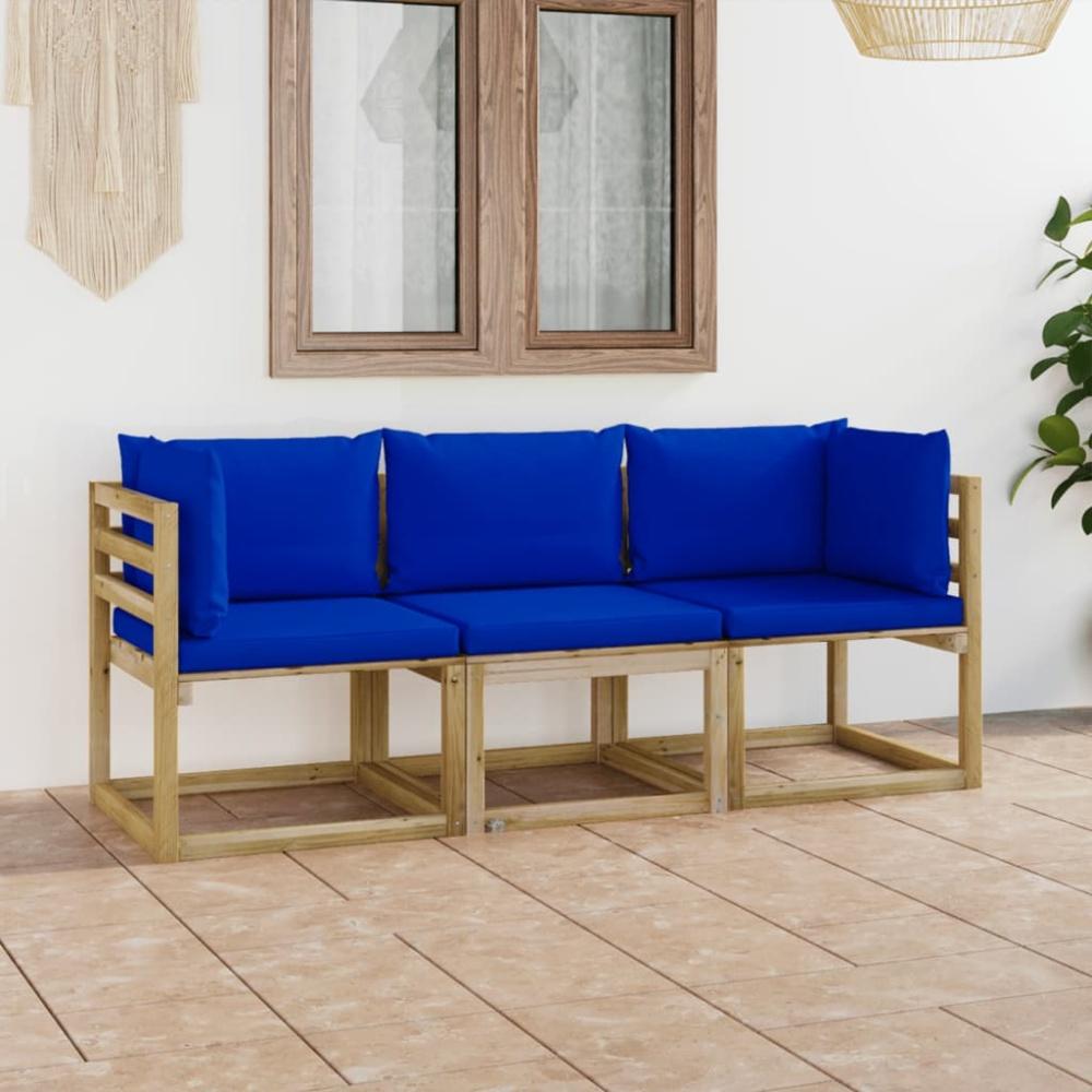 vidaXL 3-Sitzer-Gartensofa mit Blauen Kissen Bild 1