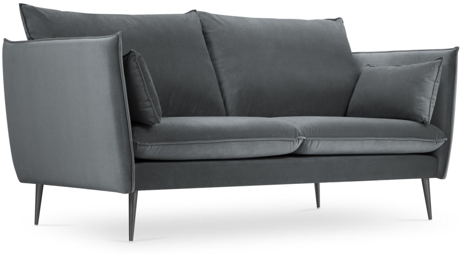 Micadoni 2-Sitzer Samtstoff Sofa Agate | Bezug Dark Grey | Beinfarbe Black Metal Bild 1