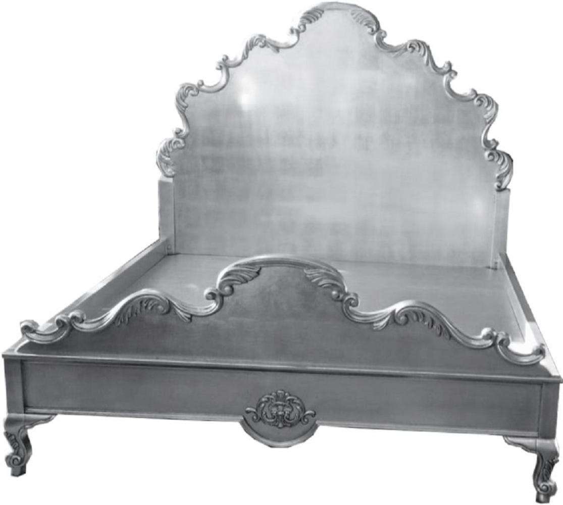 Casa Padrino Luxus Barock Doppelbett Silber - Prunkvolles Massivholz Bett mit Kopfteil - Schlafzimmer Möbel im Barockstil - Edel & Prunkvoll Bild 1