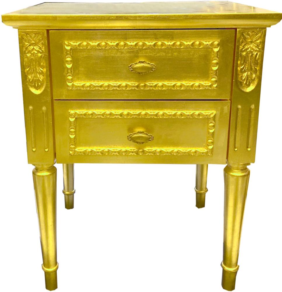 Casa Padrino Luxus Barock Nachtkommode Gold - Massivholz Nachttisch - Kommode mit 2 Schubladen - Handgefertigte Barock Möbel Bild 1