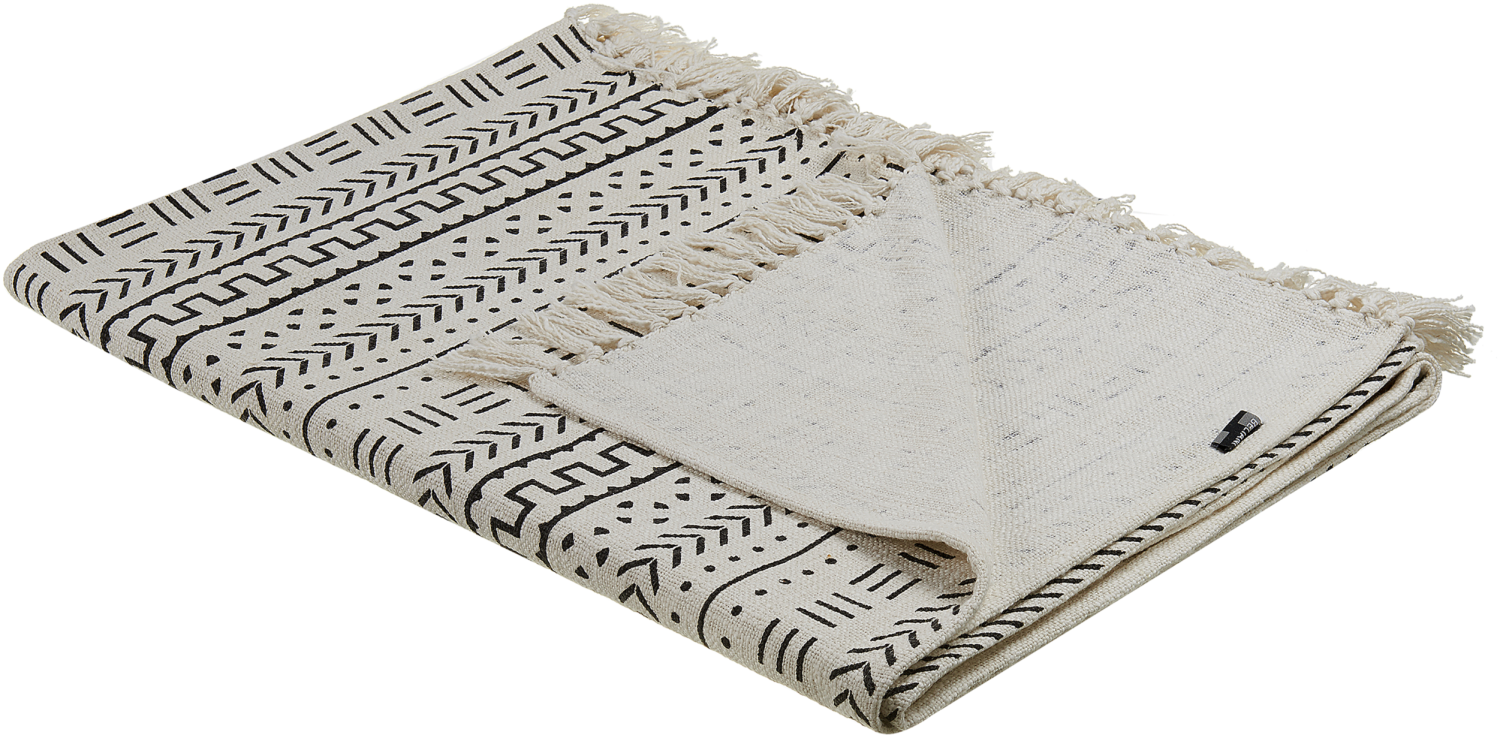 Decke Baumwolle weiß schwarz 130 x 180 cm orientalisches Muster PANVEL Bild 1