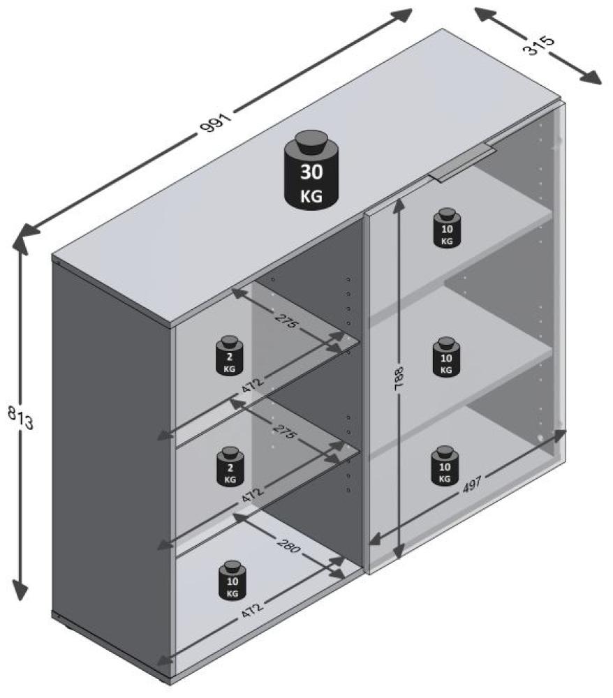 FMD Möbel - DARK 3 - Vitrine m. 1 Tür u. 2 Glas E-Böden - melaminharzbeschichtete Spanplatte - schwarz - 99,1 x 81,3 x 31,5cm Bild 1