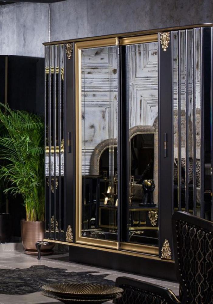 Casa Padrino Luxus Barock Schlafzimmerschrank Schwarz / Gold - Verspiegelter Massivholz Kleiderschrank im Barockstil - Barock Schlafzimmer Möbel - Edel & Prunvoll Bild 1