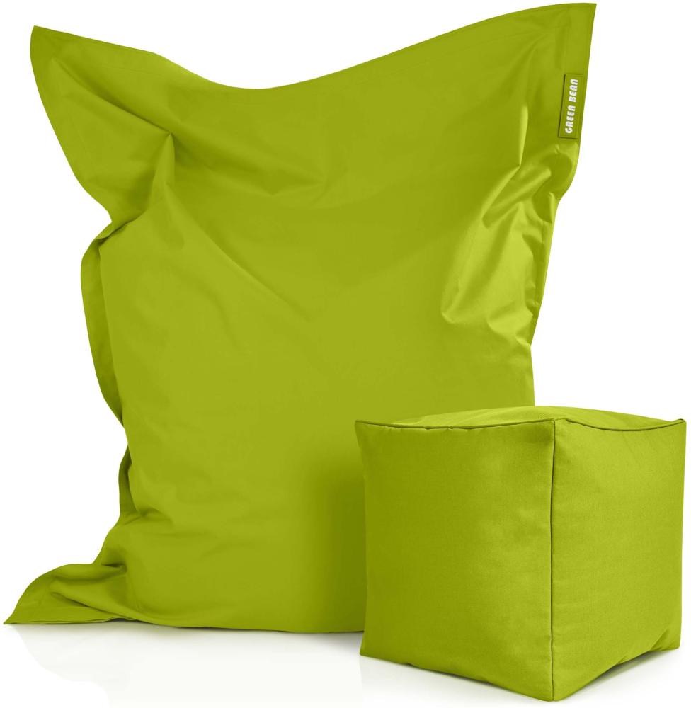 Green Bean© 2er Set XXL Sitzsack "Square+Cube" inkl. Pouf fertig befüllt mit EPS-Perlen - Riesensitzsack 140x180 Liege-Kissen Bean-Bag Chair Grün Bild 1
