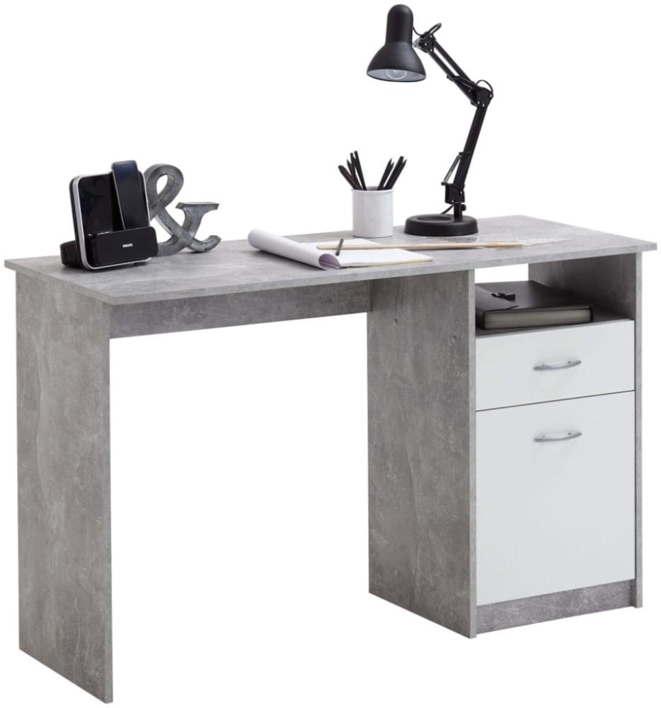 FMD Schreibtisch mit 1 Schublade, Betongrau/ Weiß, 123 × 50 × 76,5 cm Bild 1