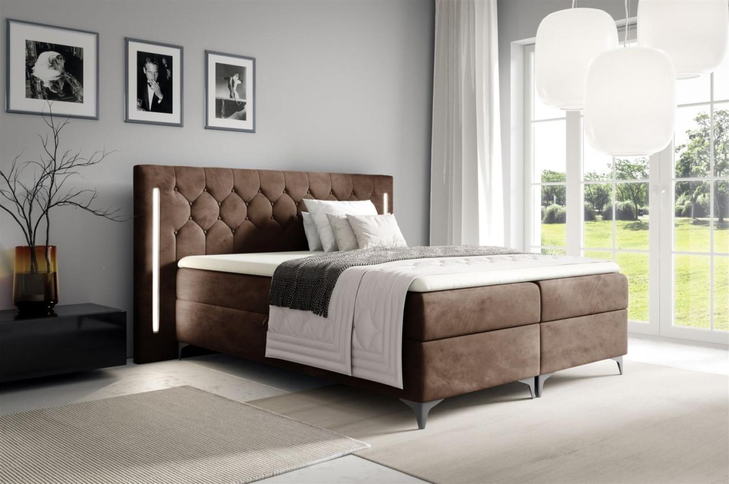 Boxspringbett Schlafzimmerbett ELODIE 140x200cm Braun inkl. Ambiente-LED Bild 1