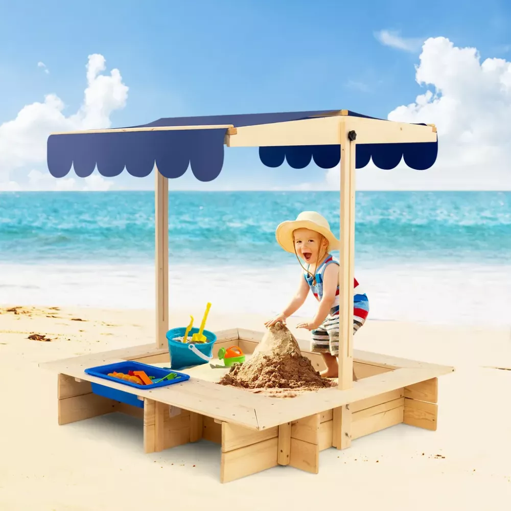COSTWAY Sandkasten für Kinder aus Holz im Freien, Überdachter Sandkasten aus Ausgewähltem Zedernholz, Sandkasten-Spielzeug Hof-Spielstation für 3-12 Jahre Alte Kinder Bild 1