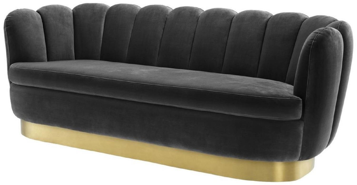 Casa Padrino Luxus Samt Sofa Dunkelgrau / Messingfarben 225 x 90 x H. 80 cm - Wohnzimmer Sofa - Luxus Qualität Bild 1