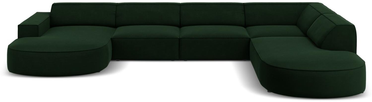 Micadoni 7-Sitzer Samtstoff Panorama Ecke rechts Sofa Jodie | Bezug Bottle Green | Beinfarbe Black Plastic Bild 1