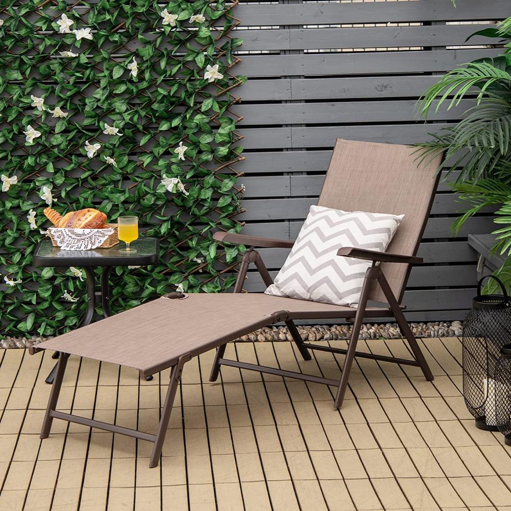 COSTWAY Sonnenliege, klappbare Gartenliege, 7-stufig Rückenlehne verstellbar, bis 150 kg belastbar, 192 x 51 x 30 cm, Liegestuhl für Balkon und Garten (Braun) Bild 1