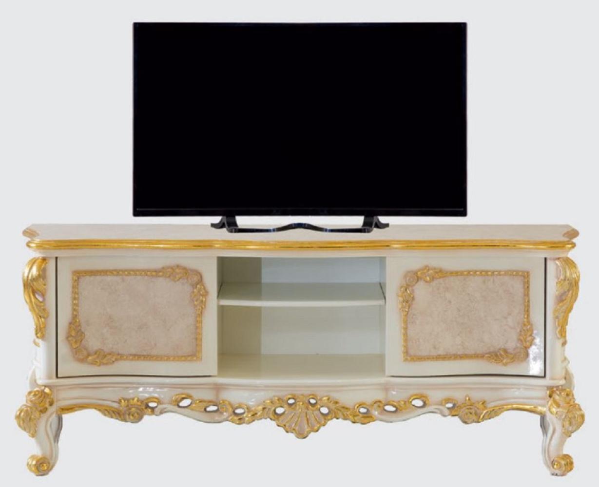 Casa Padrino Luxus Barock TV Schrank Beige / Weiß / Gold - Prunkvolles Wohnzimmer Sideboard mit 2 Türen - Barock Wohnzimmer Möbel Bild 1