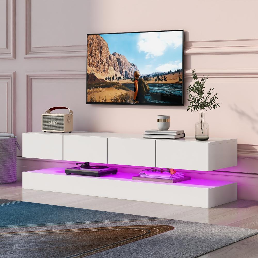 Merax LED TV Lowboard, Wandmontierter TV-Schrank, 16-farbige LED für bis zu 55 Zoll Fernseher Weiß Bild 1