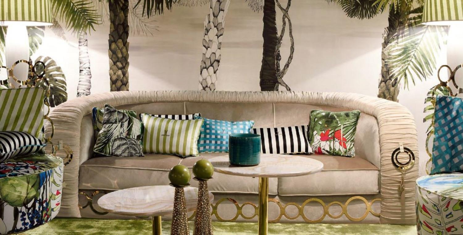 Casa Padrino Luxus Sofa mit Metall Ornamenten Beige / Gold 260 x 103 x H. 80 cm - Luxus Wohnzimmer & Hotel Möbel - Erstklassische Qualität - Made in Italy Bild 1