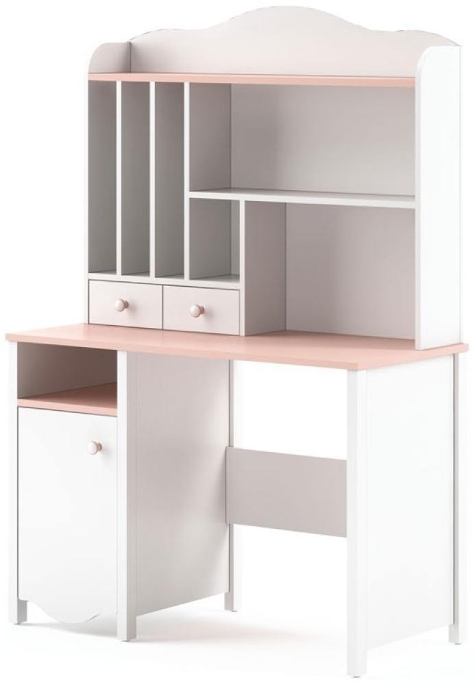 Schreibtisch "Mia" Schülerschreibtisch 110x51cm weiß rosa mit Aufsatz Bild 1