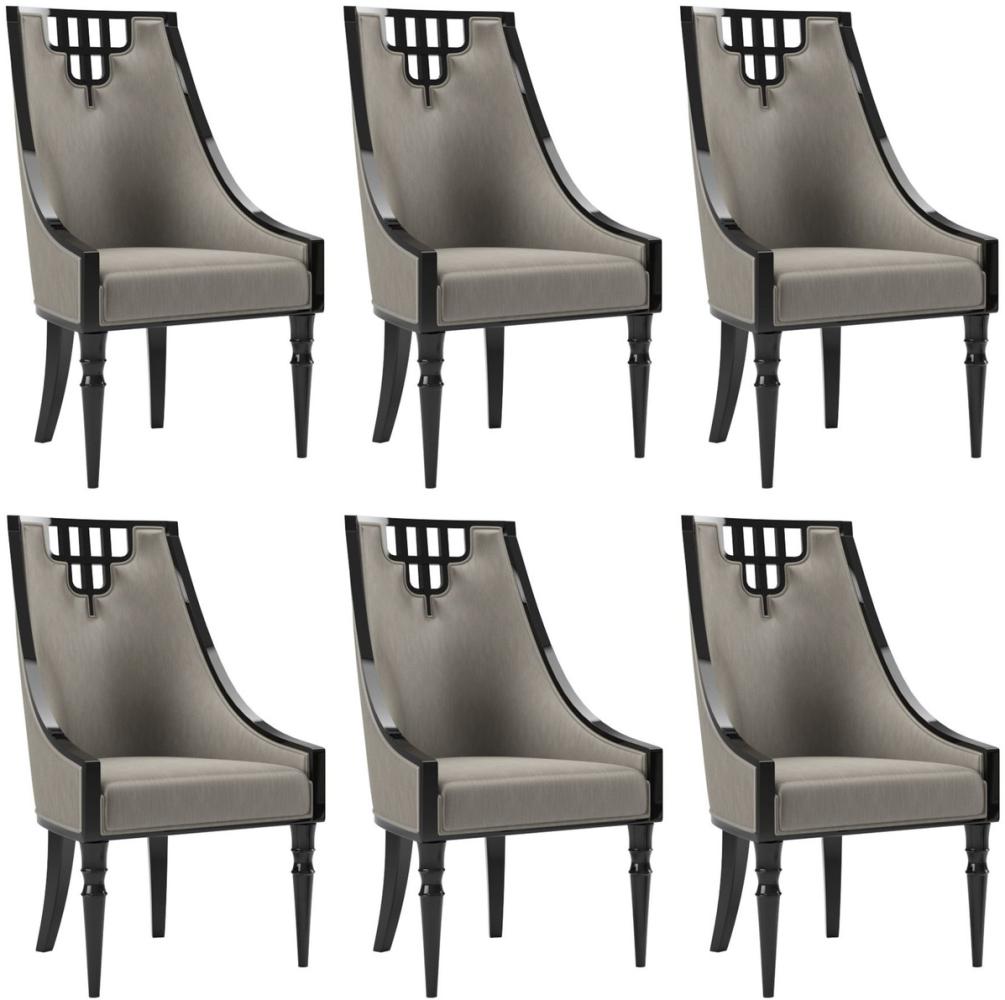 Casa Padrino Luxus Art Deco Esszimmer Stuhl Set Grau / Schwarz 55 x 55 x H. 105 cm - Edles Küchen Stühle 6er Set - Art Deco Esszimmer Möbel Bild 1