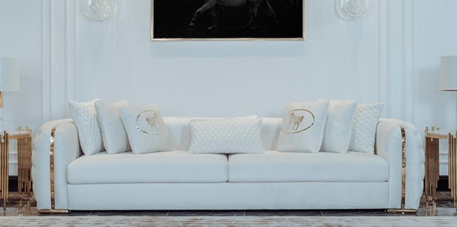 Casa Padrino Luxus Sofa Weiß / Gold 265 x 83 x H. 73 cm - Modernes Wohnzimmer Sofa - Wohnzimmer & Hotel Möbel - Luxus Kollektion Bild 1