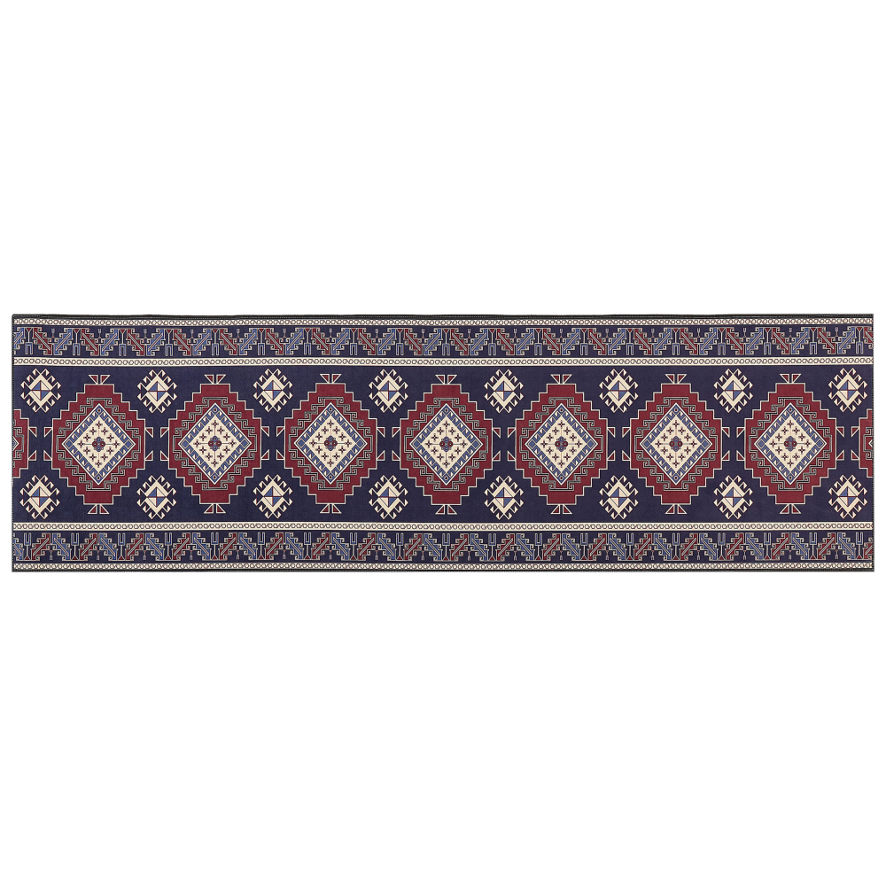 Teppich dunkelblau dunkelrot 60 x 200 cm orientalisches Muster Kurzflor KANGAL Bild 1