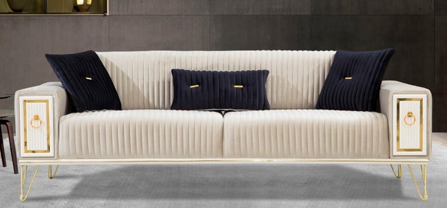 Casa Padrino Luxus Schlafsofa Cremefarben / Weiß / Gold 220 x 90 x H. 80 cm - Modernes Wohnzimmer Sofa - Wohnzimmer Möbel Bild 1